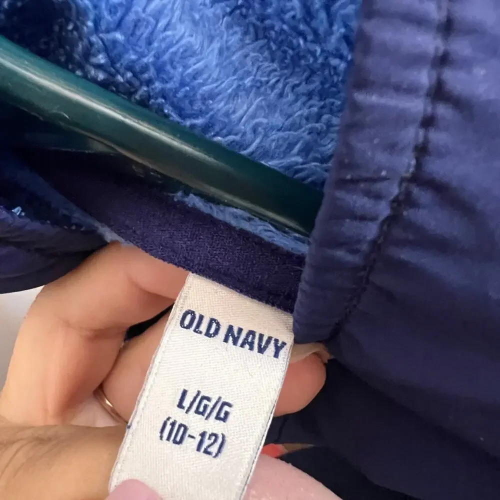 Old Navy Boys Fleece Full Zip Jacket Size 10-12 Blue Navy Colorblock